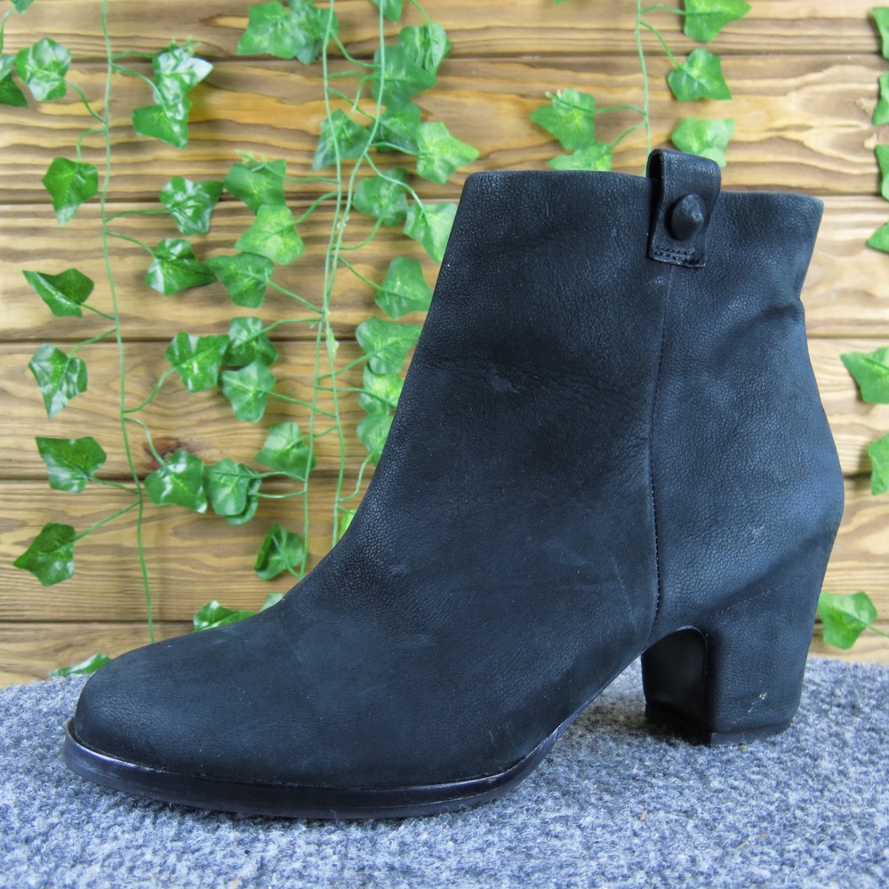 Gentle Souls Soft Cast Women 7‎ Black Leather Ankle Boots Block Heel Zip